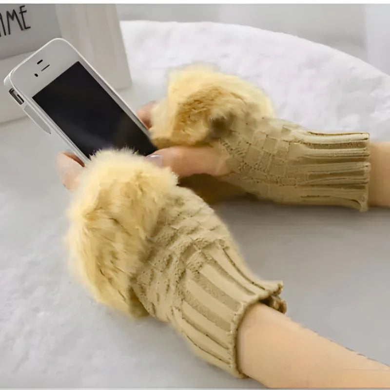 Women’s Faux Fur Fingerless Knitted Gloves | Soft, Warm & Stylish Winter Hand Warmers