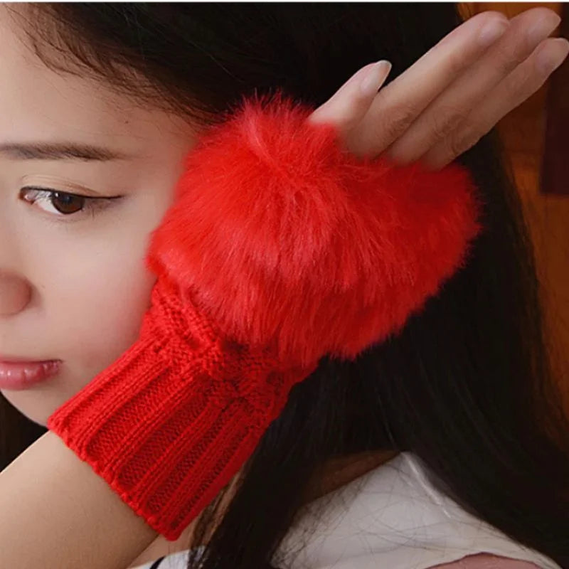 Women’s Faux Fur Fingerless Knitted Gloves | Soft, Warm & Stylish Winter Hand Warmers