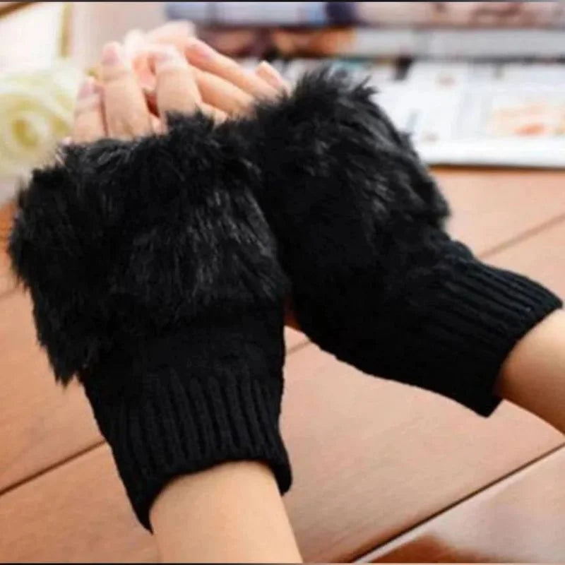Women’s Faux Fur Fingerless Knitted Gloves | Soft, Warm & Stylish Winter Hand Warmers
