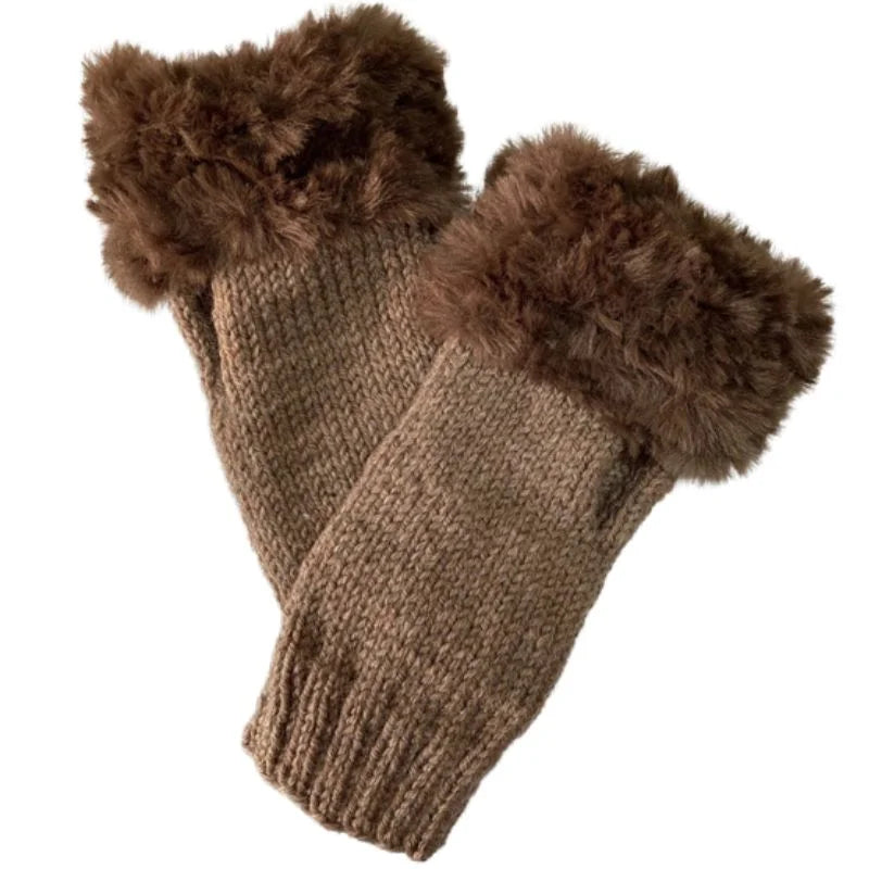 Women’s Faux Fur Fingerless Knitted Gloves | Soft, Warm & Stylish Winter Hand Warmers