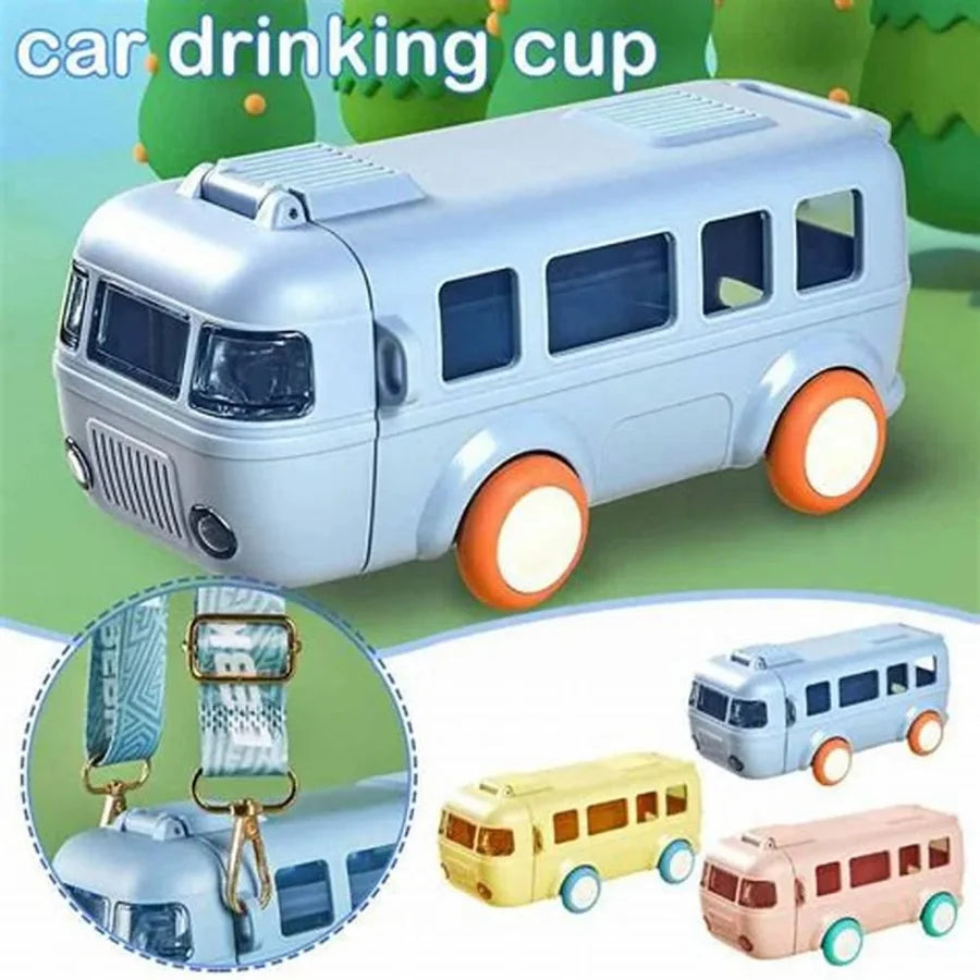 Bus Shape School Water Bottle | 500ml | Cute & Leak-Proof with Strap