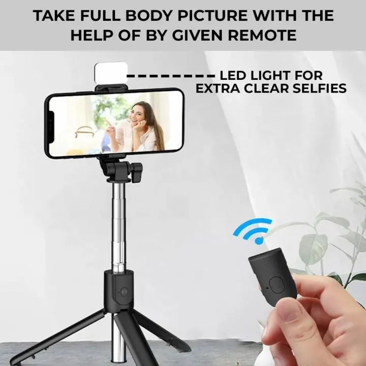 R1S Bluetooth Selfie Stick with Remote & Selfie Light – 3-in-1 Multifunctional Tripod Stand