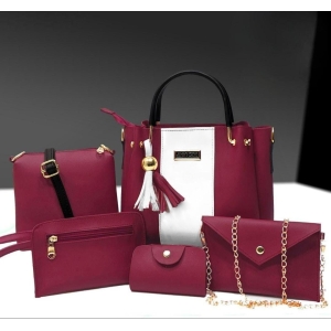 Stylish 5-Piece Women’s PU Leather Handbag Set – Maroon