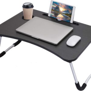 Laptop Table | Black Color | Foldable Legs, Tablet Groove & Cup Slot | Perfect for Working, Reading, Writing, and Eating