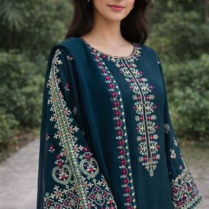 3 Pcs Women’s Unstitched Embroidered Dhanak Suit