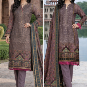 3 Pcs Women’s Unstitched Karandi Printed Suit