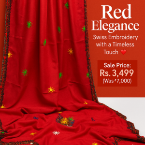 Women’s Swiss Embroidered Border Shawl – Red Elegance