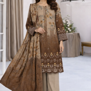 Exquisite Brown Linen Suit with Embroidered Chikankari Design