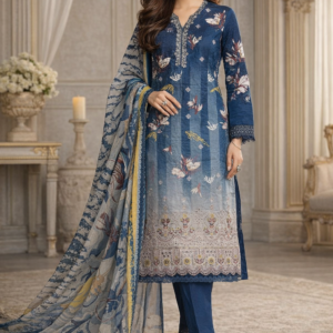 💙 Elegant Blue Linen Suit with Embroidered Details