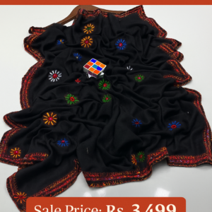 🖤 Women's Swiss Embroidered Border Shawl – Black