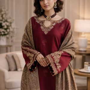 3 Pcs Women’s Unstitched Embroidered Suit – Red