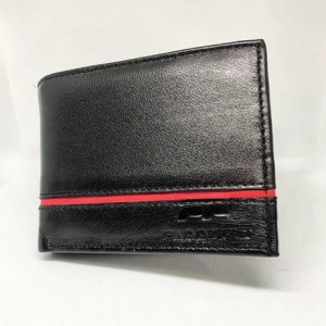 Men’s Leather Wallet – Plain Black with Red Contrast Line