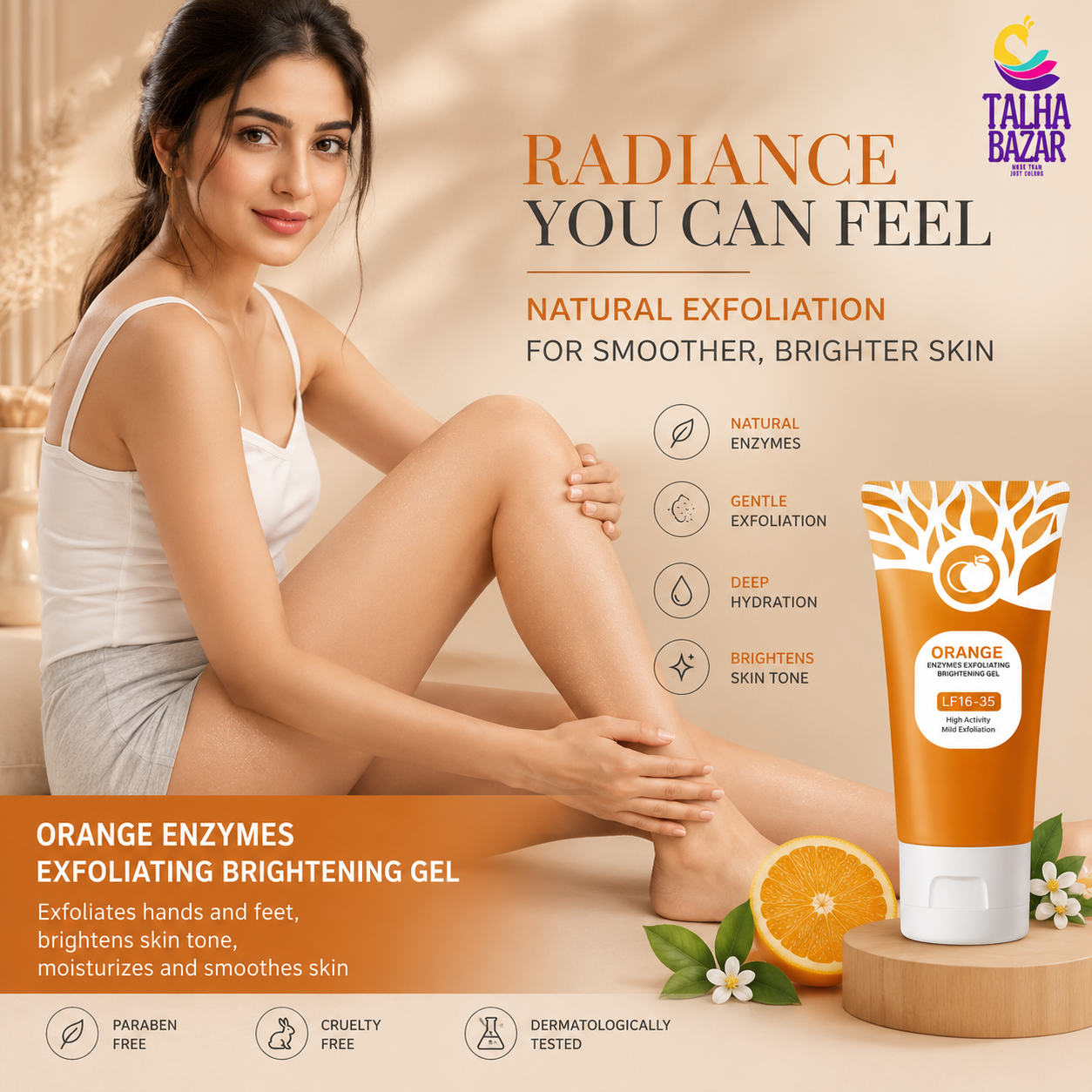Orange Enzymes Exfoliating Brightening Gel LF16-35 before and after glow results