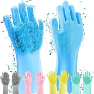 Reusable Silicone Washing Gloves with Built-In Scrubber for Kitchen Bathroom Car and Multipurpose Cleaning (Random Color)