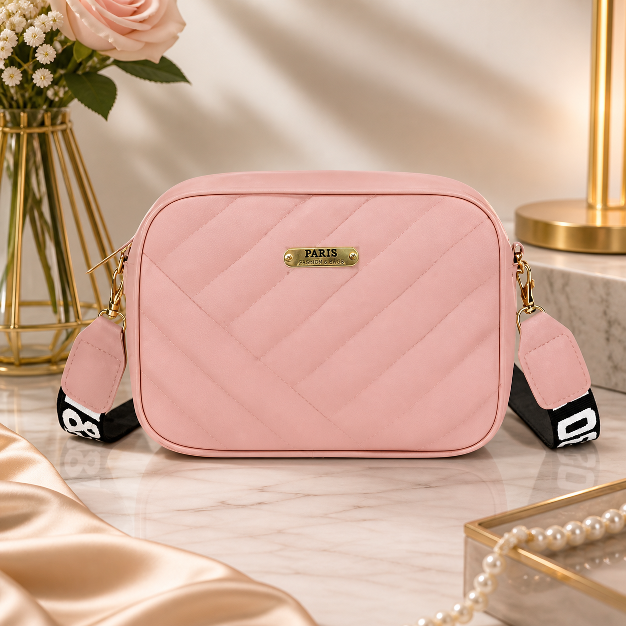 Elegant PU Leather Handbag for women– pink-Talha Bazaar