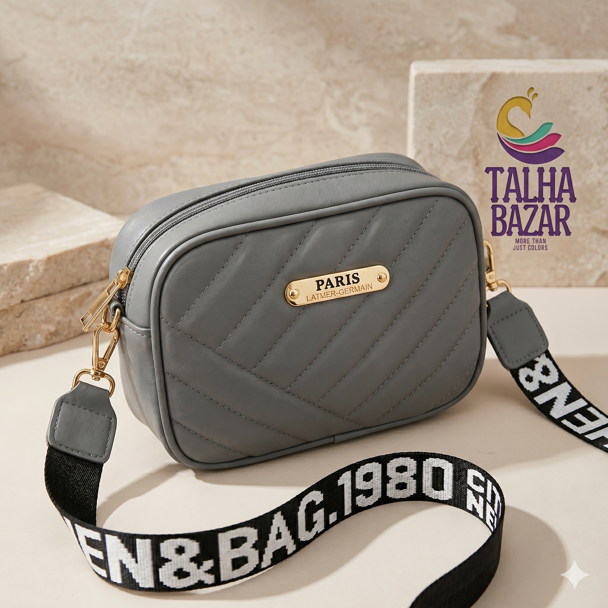 talhabazaar-pu-leather-hand-bag-gray - Talha Bazaar Pakistan