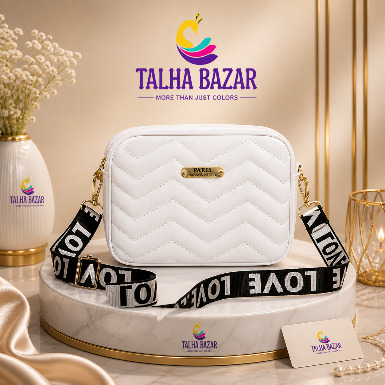 talhabazaar-pu-leather-hand-bag-white - Talha Bazaar Pakistan