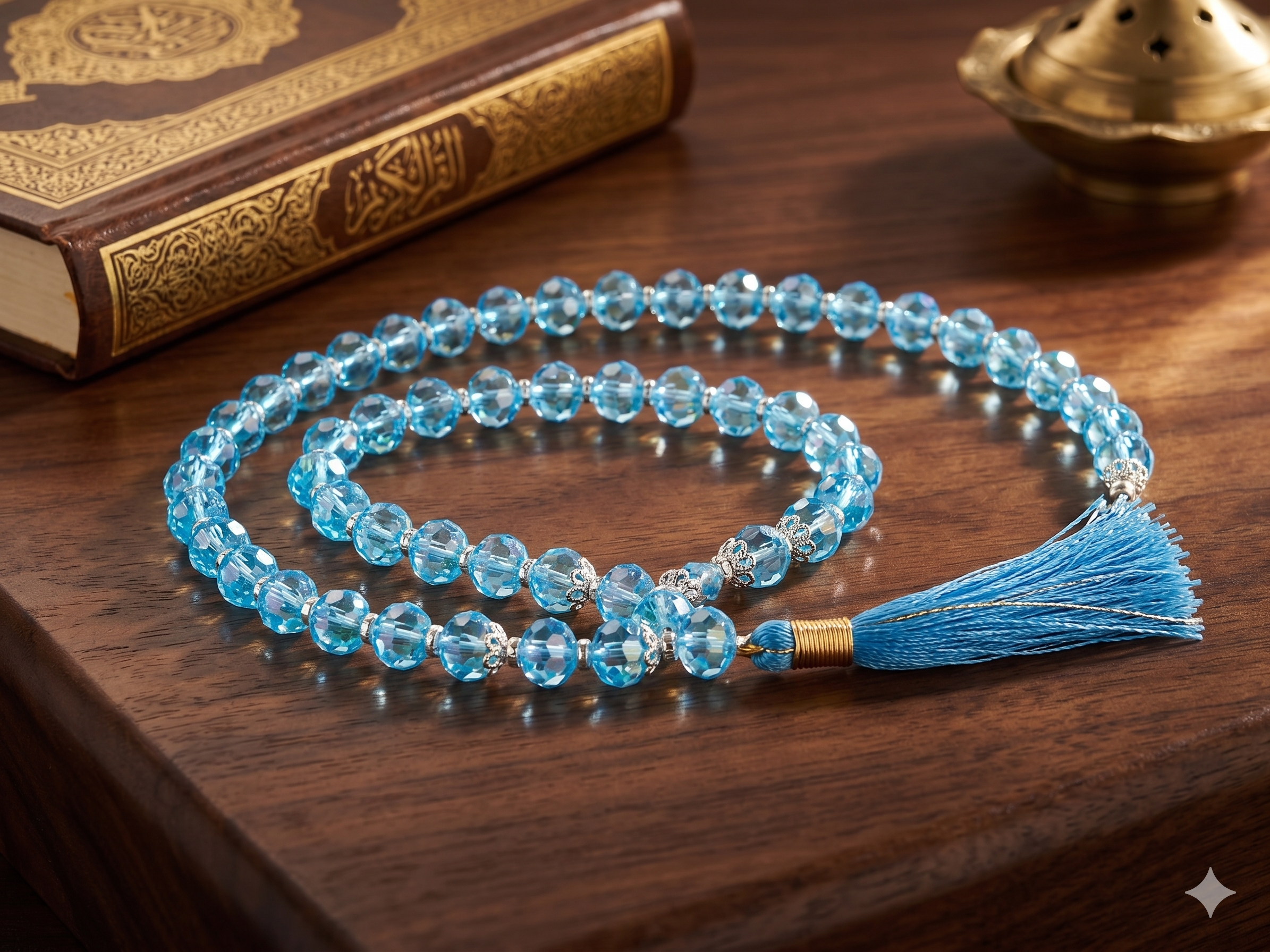 Stylish Islamic Marble & Crystal Tasbeeh close view beads