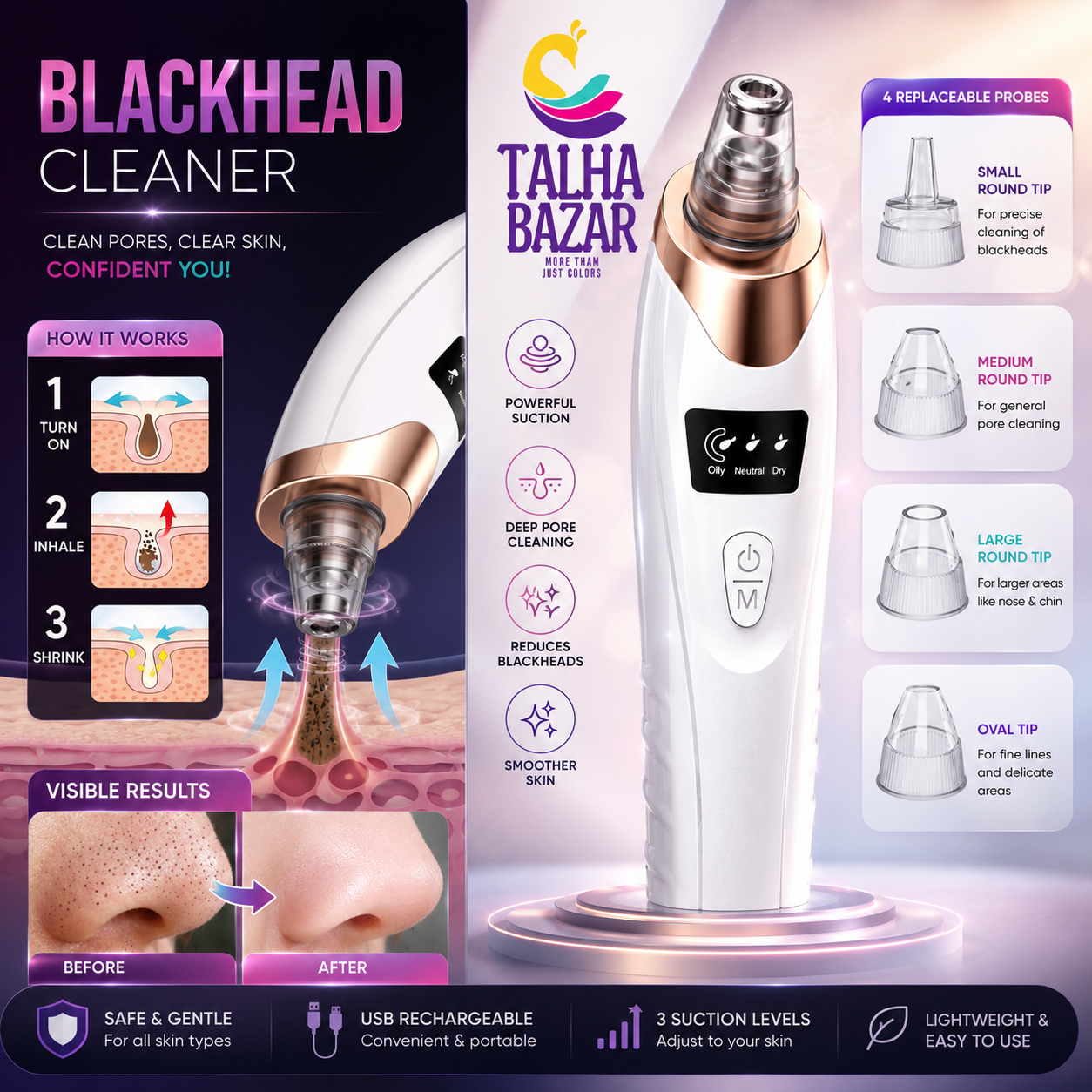 Blackhead Suction Remover with 5 Probes