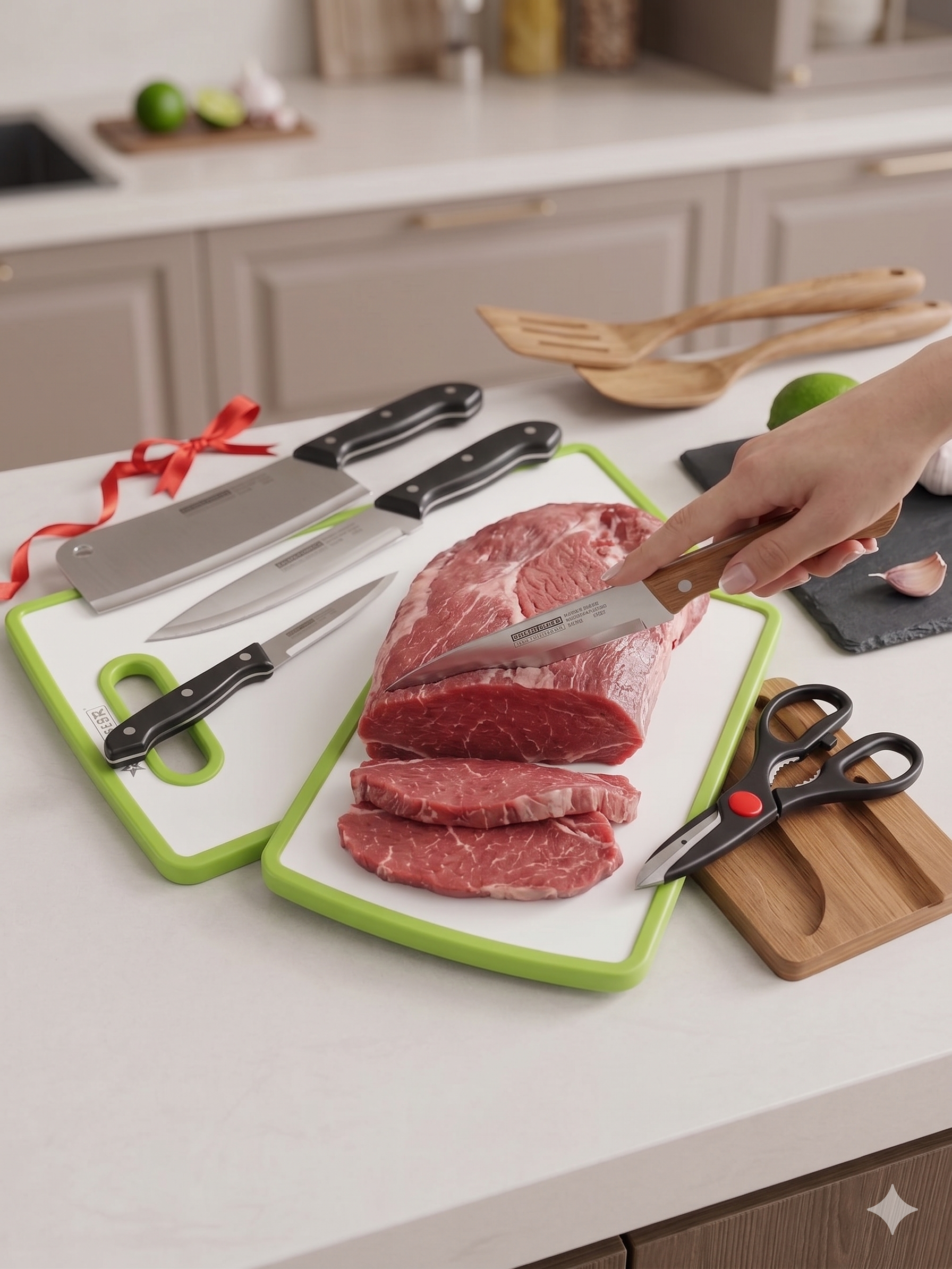 kitchen knife set with cutting board
