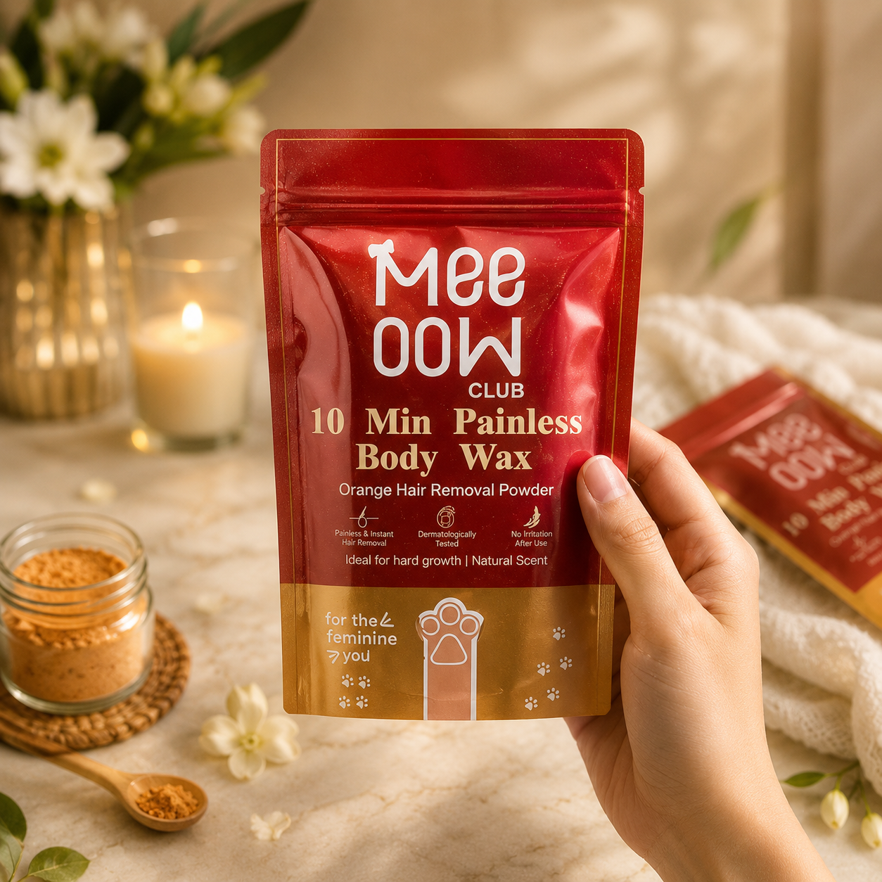 Meow Club 10-Min Painless Body Wax Powder in daily self-care routine