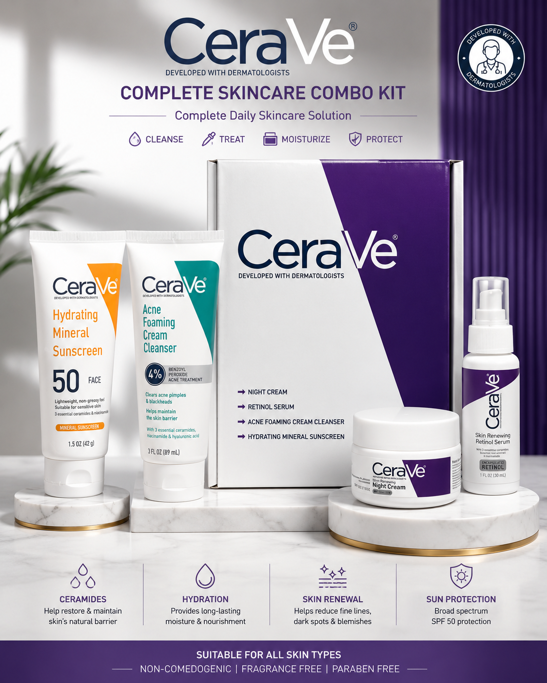 CeraVe Complete Skincare Combo Kit – Complete Daily Skincare Solution