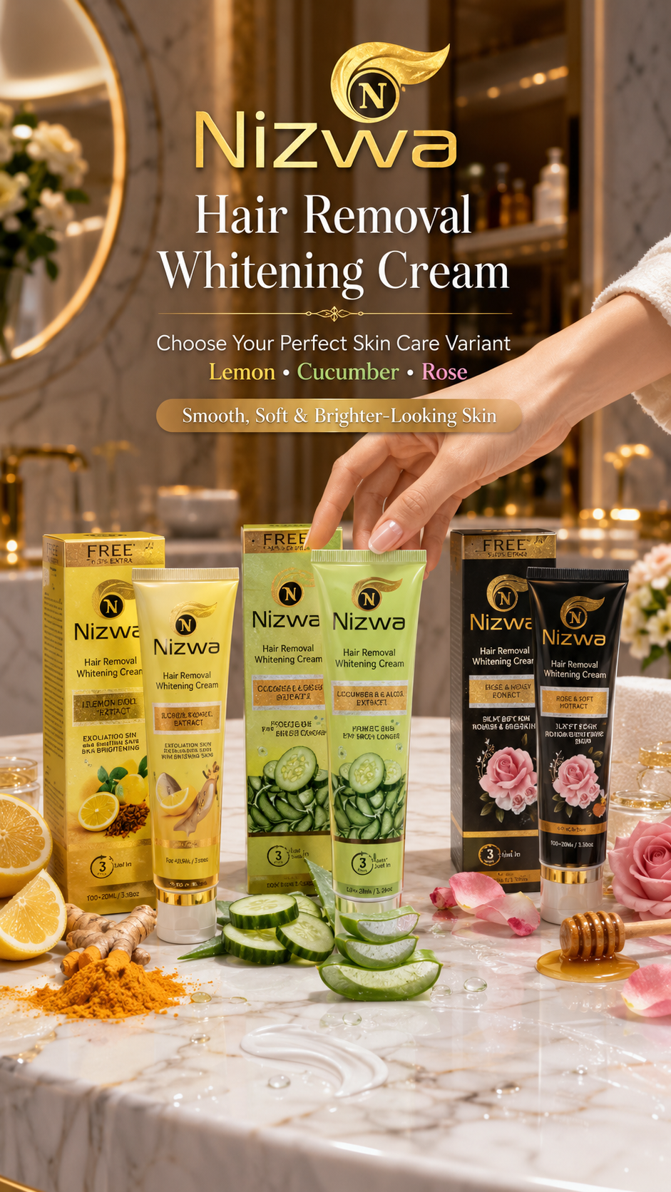 Nizwa Hair Removal Whitening Cream 3 variants for smooth skin for women and men