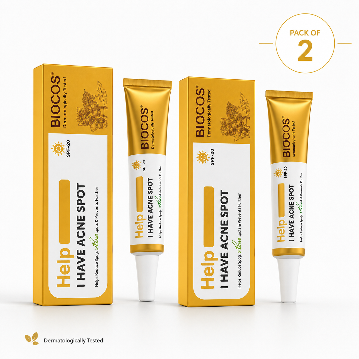 Biocos Acne Cream pack of 2 for acne spots and blemishes