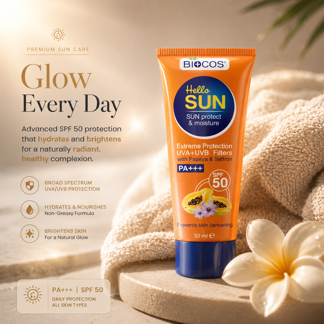 BioCOS Hello SUN PA+++ SPF 50 UVA UVB Filter Sunscreen Cream