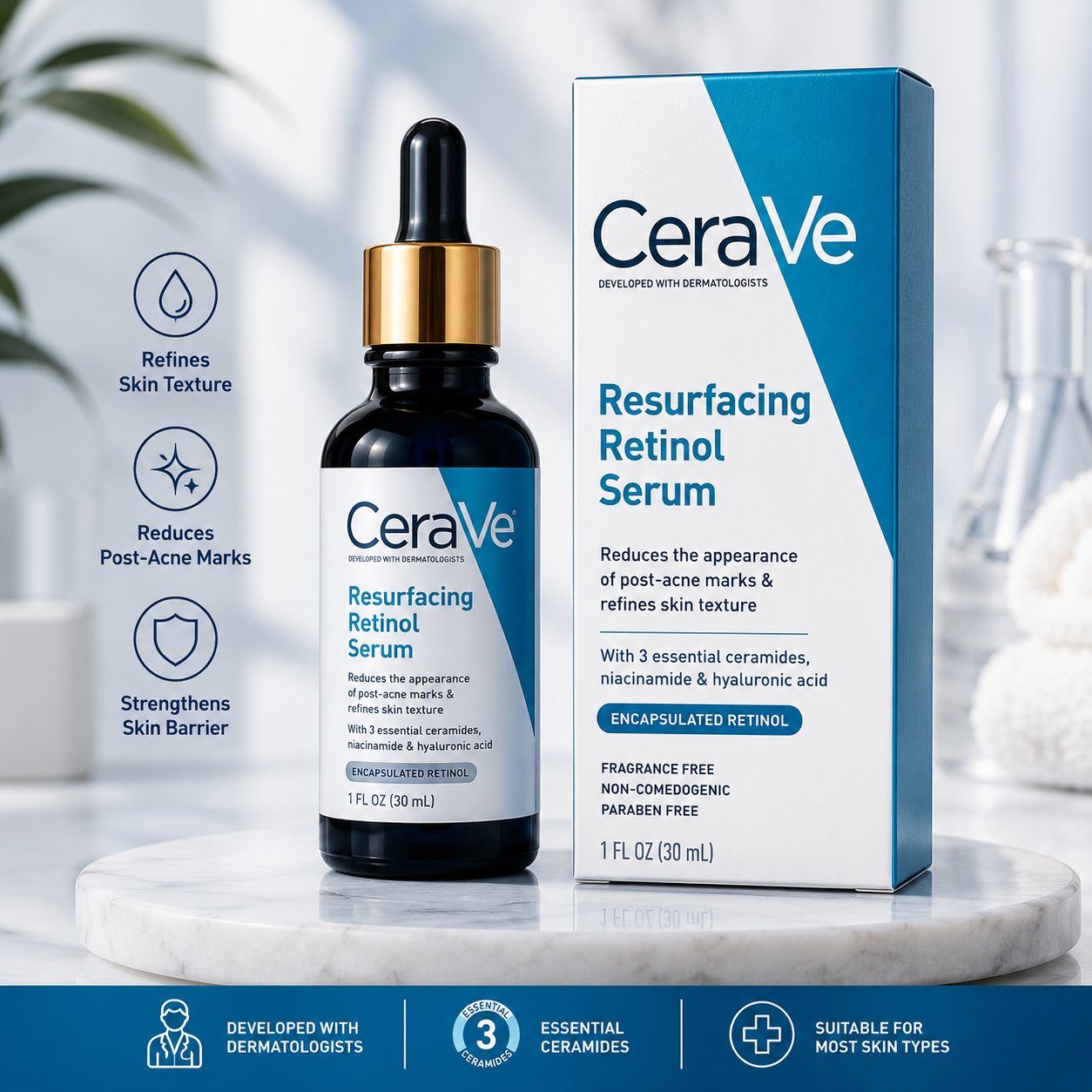 Cerave Resurfacing Retinol Serum 30ml Premium Retinol Serum for Acne Marks and Smooth Skin