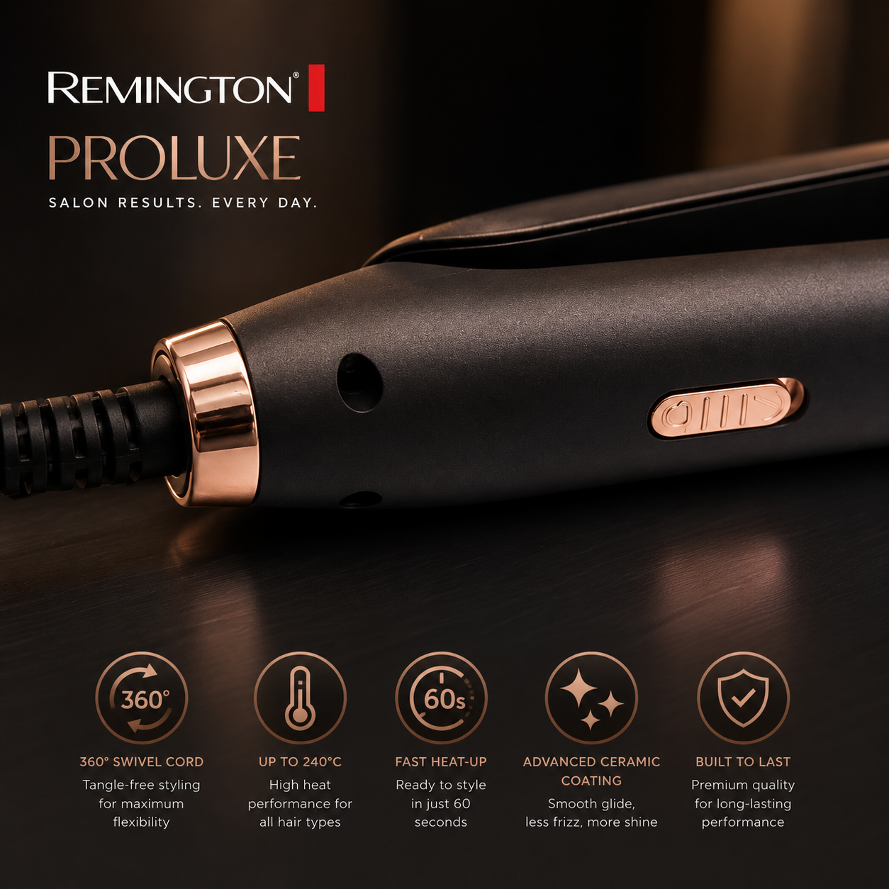Remington PROluxe Ceramic Hair Straightener with Fast Heat Up Technology