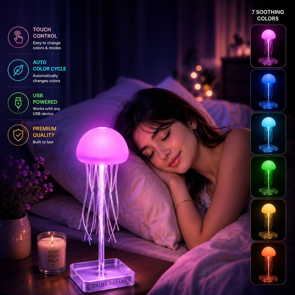 Jellyfish LED Lamp Pakistan soft bedroom night light for better sleep