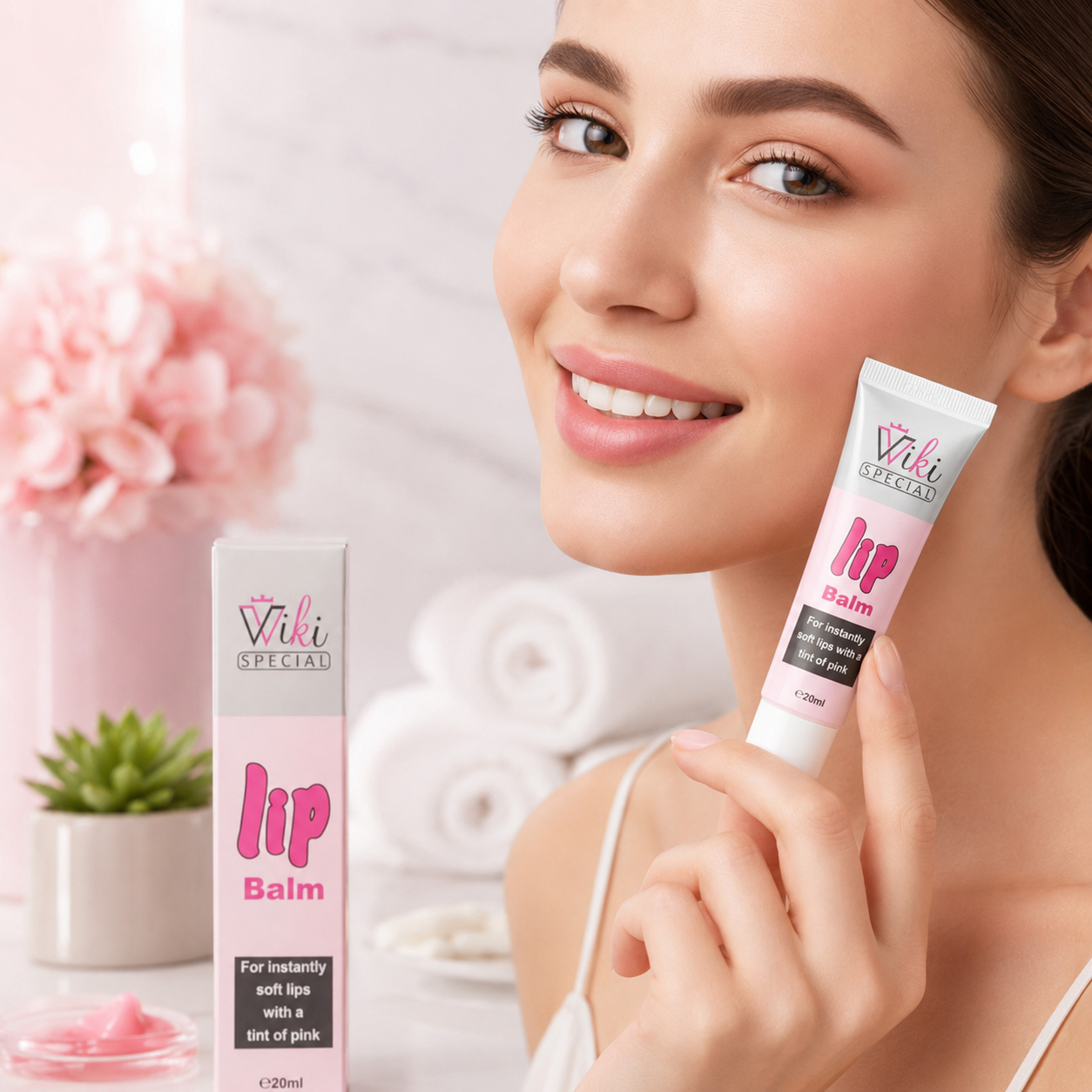 Natural pink color lip balm for glossy lips