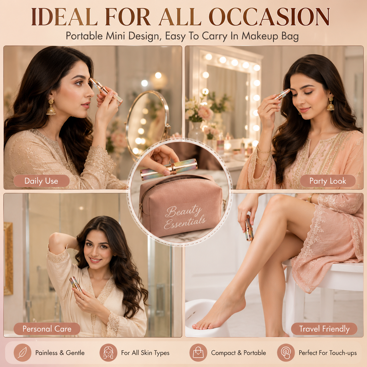 Portable Eyebrow Hair Remover for Women with Elegant Pakistani Model