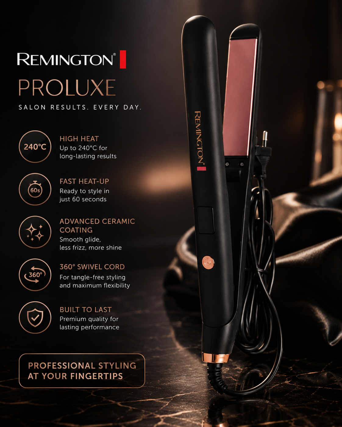 Remington PROluxe Hair Straightener Hair Straightener Ceramic Hair Straightener with Fast Heat Up Technology
