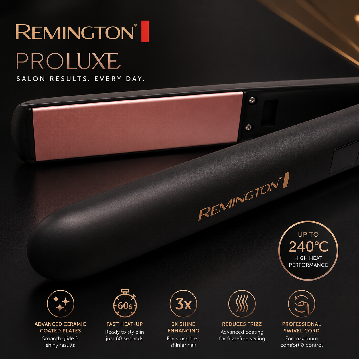 Remington PROluxe Hair Straightener Premium Ceramic Hair Styling Tool