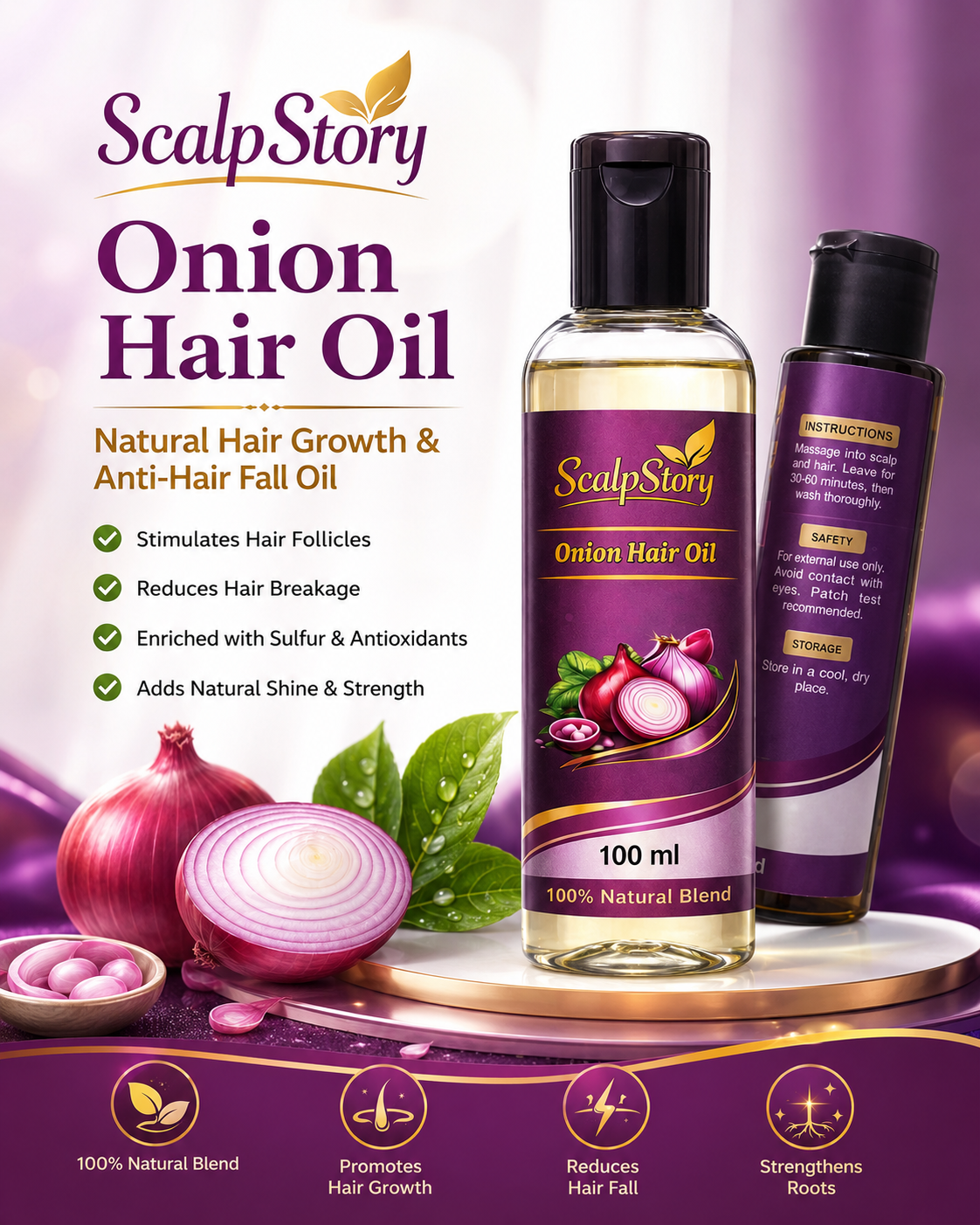 calpStory Onion Oil for hair growth care and root strength