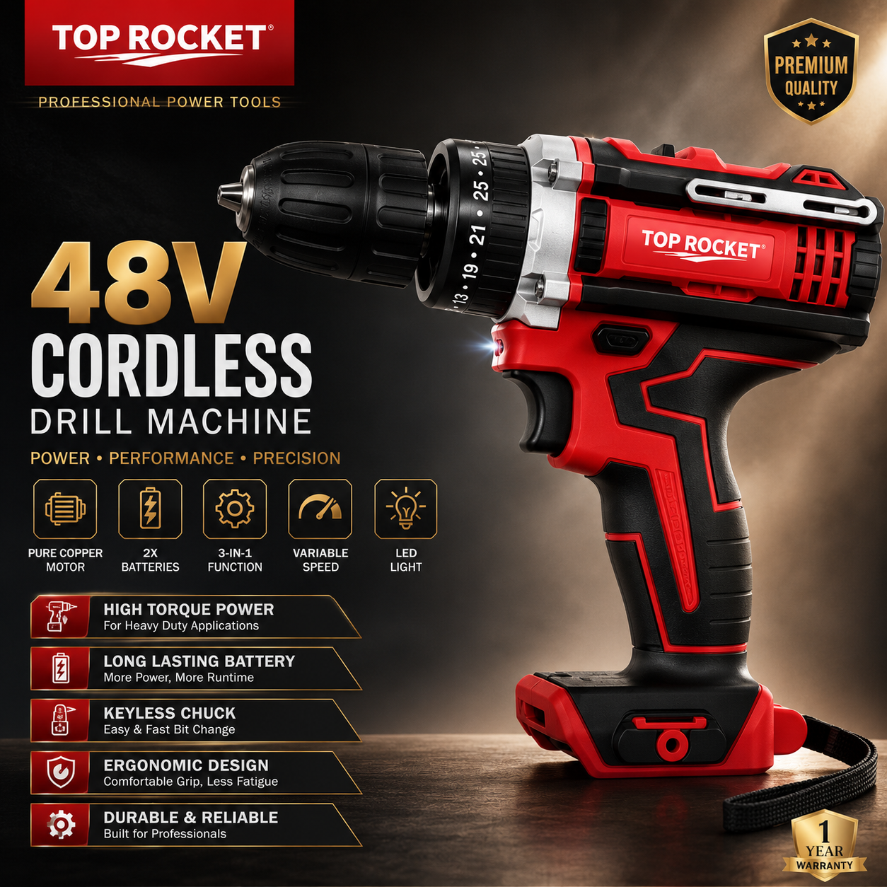 Cordless Rechargeable Drill Kit Left View