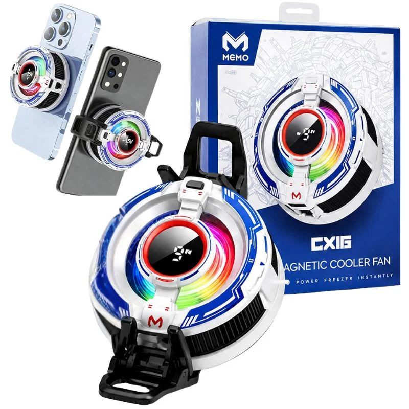 CX16 Magnetic Mobile Cooling Fan with RGB lights for fast semiconductor cooling on Android and iPhone.