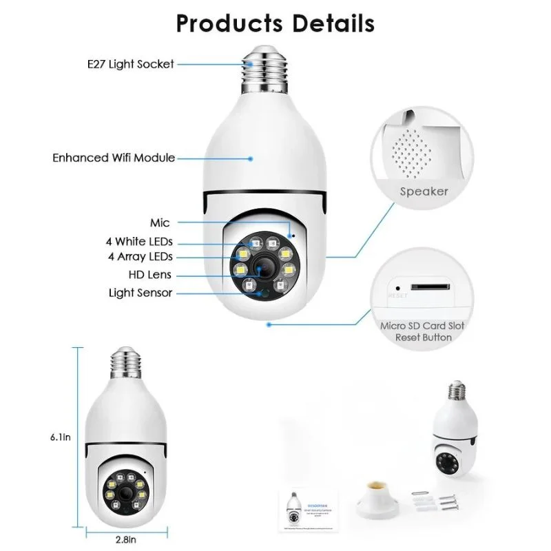 E27 WiFi bulb camera with Android and iOS mobile viewing