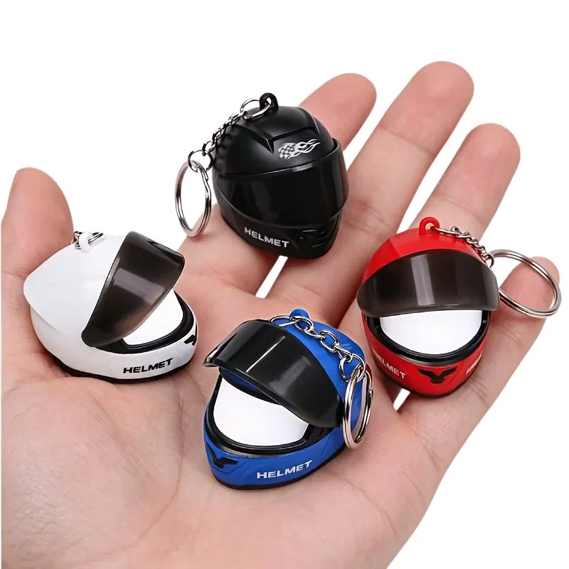 Mini motorcycle helmet keychain with movable visor