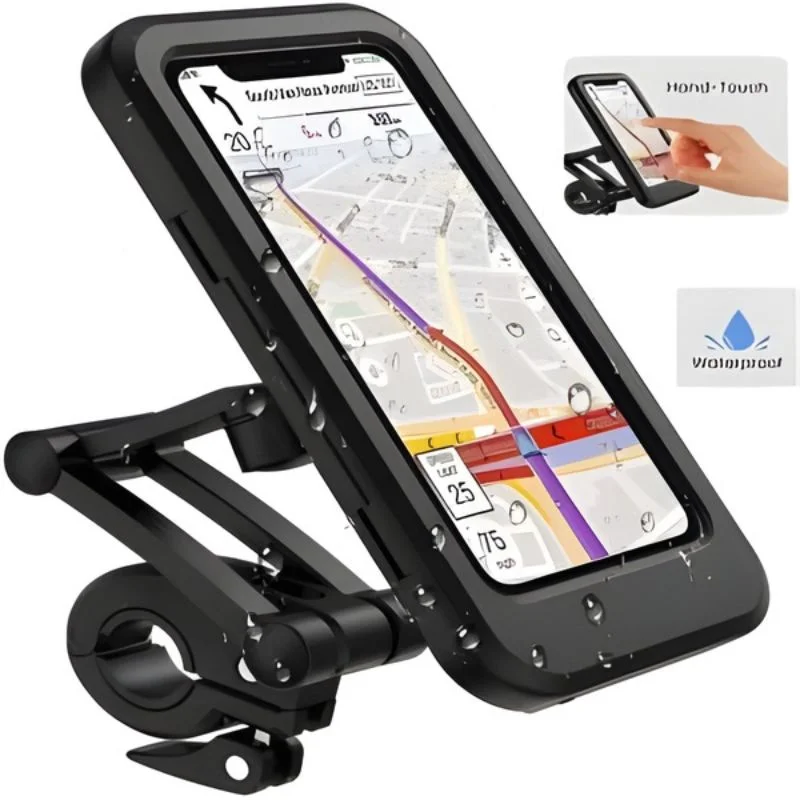 Motorcycle phone holder mounted on handleba