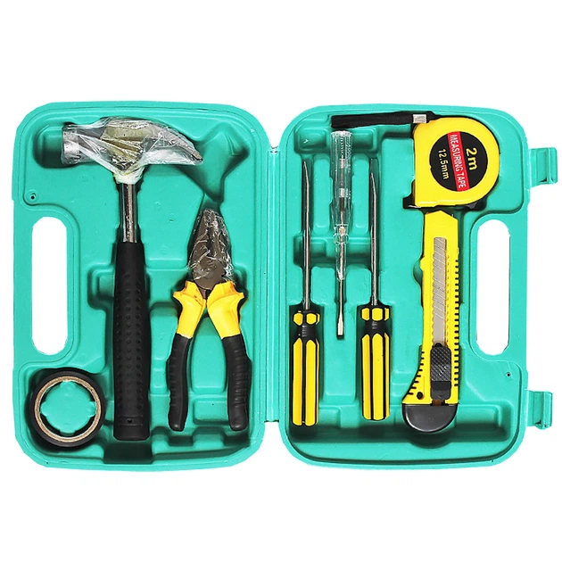 YL-8009A home repair tool kit showing supplied hand tools and storage case