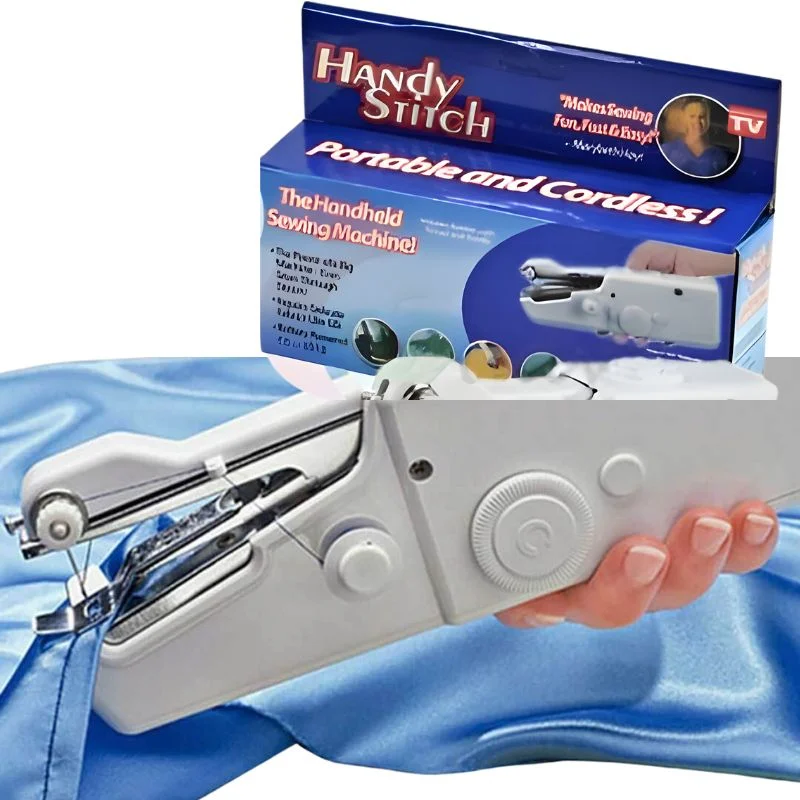 Portable cordless sewing machine powered by four AA batteries