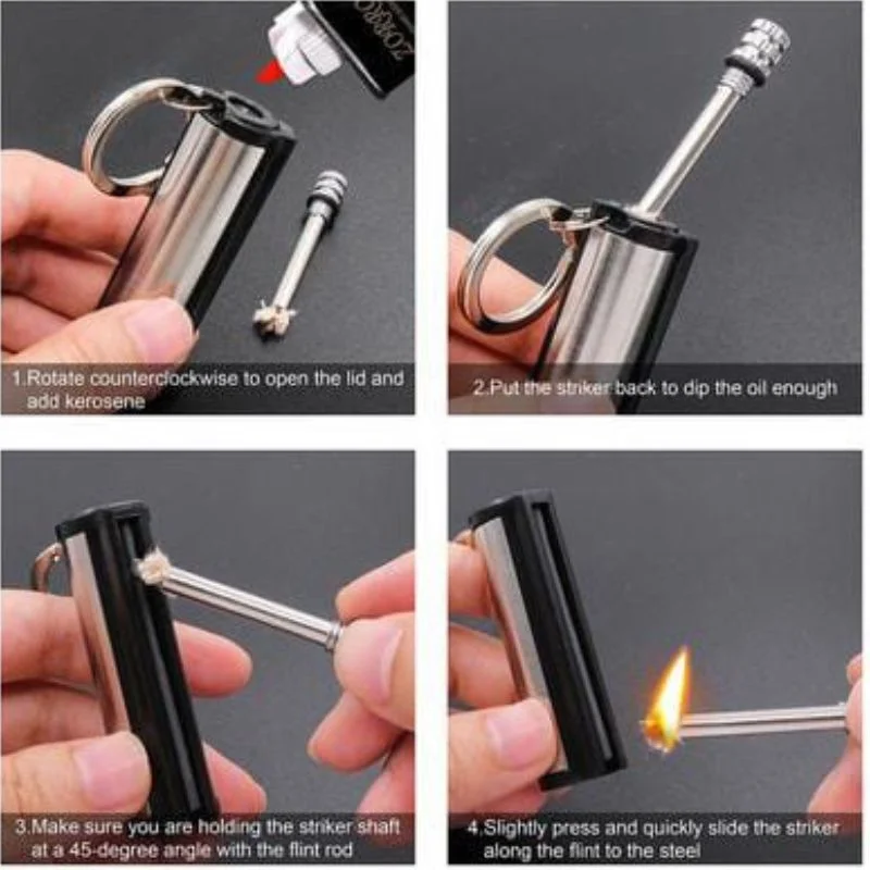 Metal permanent match lighter angle view